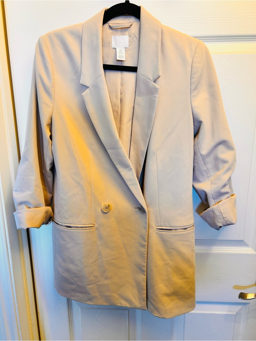 Light Beige Women's Blazer Coat - Tailored Open-Front Jacket